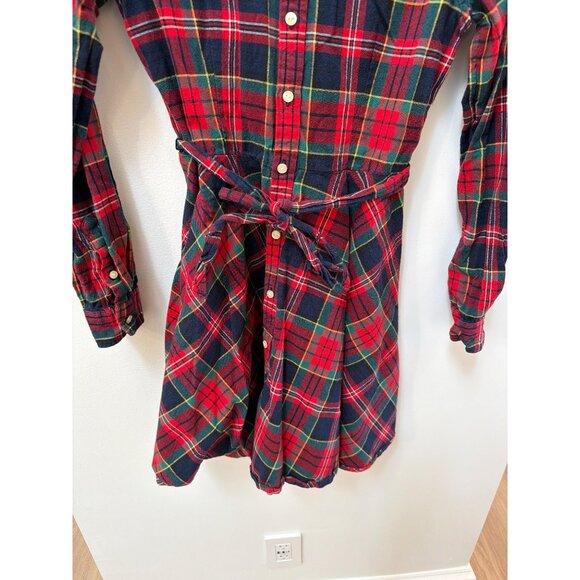 Polo Ralph Lauren Girls 14 Red & Green Plaid Button-Up Shirt Dress W/ Belt Cotto - Picture 3 of 6